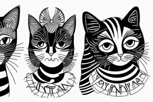 two faces of cats. one completly black and one with striped coat. The faces should be arranged symmetrically. tattoo idea