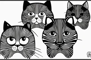 two faces of cats. one completly black and one with striped coat. The faces should be arranged next to each other.  Both cats are british shorthair tattoo idea