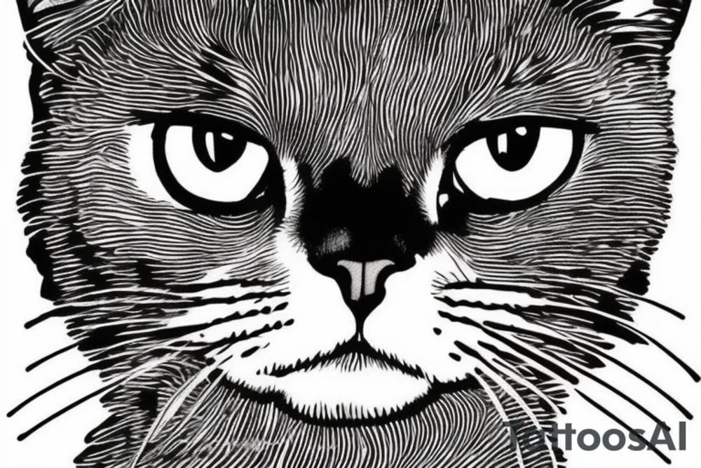 Face of a cat from the front. the cat has completly black fur. the cat is a british shorthair tattoo idea