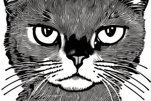 Face of a cat from the front. the cat has completly black fur. the cat is a british shorthair tattoo idea