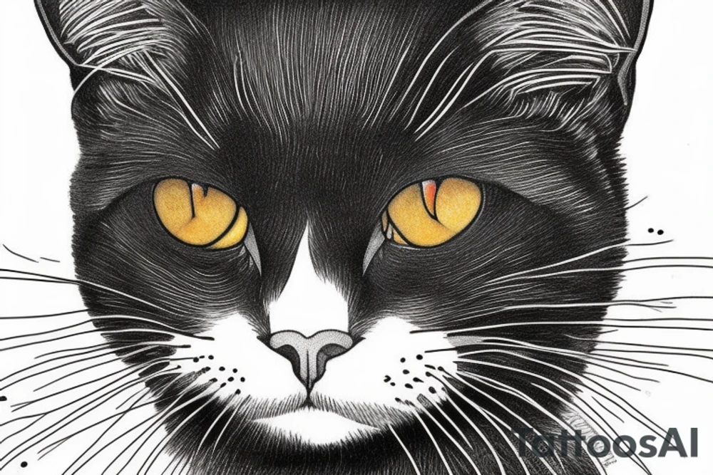 Face of a cat from the front. the cat has completly black fur. the cat is a british shorthair tattoo idea