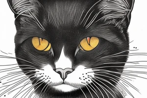 Face of a cat from the front. the cat has completly black fur. the cat is a british shorthair tattoo idea