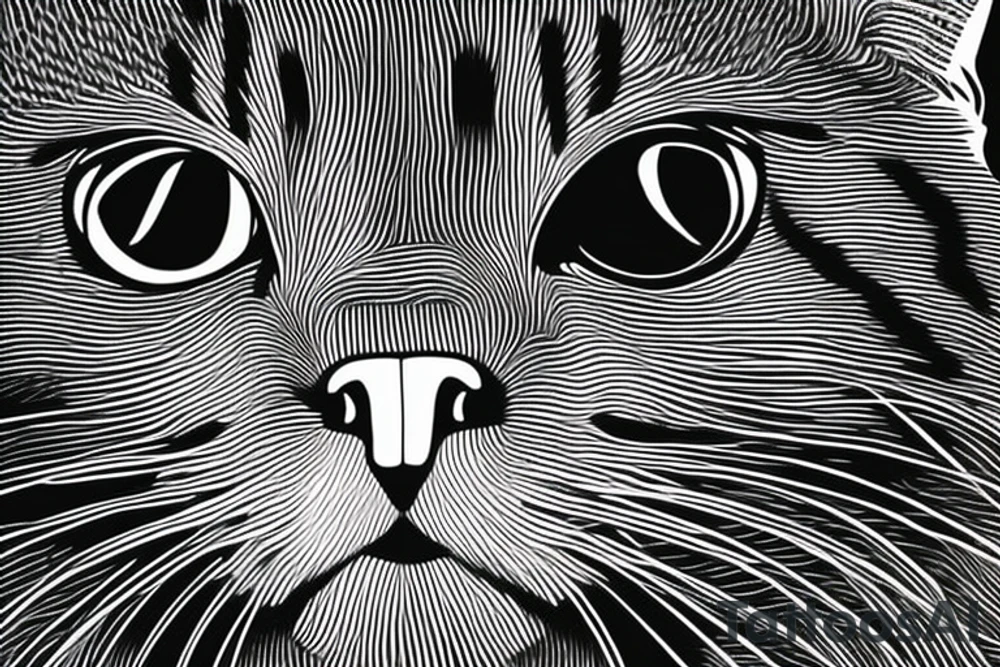 Face of a cat from the front. the cat has completly black fur. the cat is a british shorthair tattoo idea