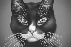 Face of a cat from the front. the cat has completly black fur. the cat is a british shorthair. black and white photo tattoo idea
