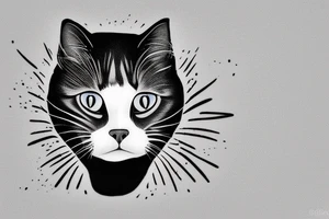 Face of a cat from the front. the cat has completly black fur. the cat is a british shorthair. black and white photo tattoo idea