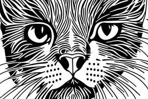 Face of a cat from the front. the cat has completly black fur. the cat is a british shorthair. black and white photo tattoo idea
