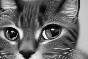 Face of a cat from the front. the cat has completly black fur. the cat is a british shorthair. black and white photo. the background should be bigger and the image of the cat in the middle tattoo idea
