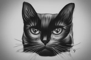 Face of a cat from the front. the cat has completly black fur. the cat is a british shorthair. black and white photo. the face of the cat must be on the image completly tattoo idea