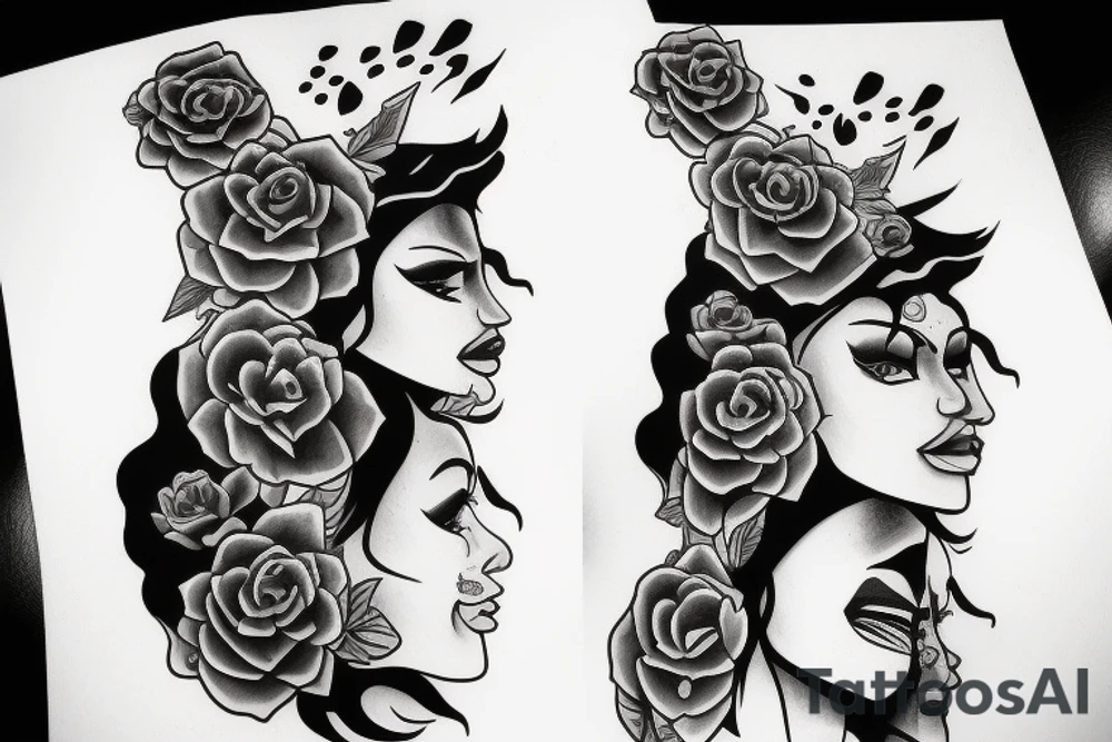 Half face of Chicano girl tattoo idea