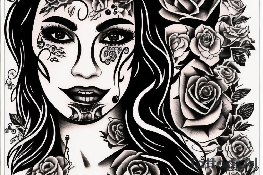 Half face of Chicano girl tattoo idea