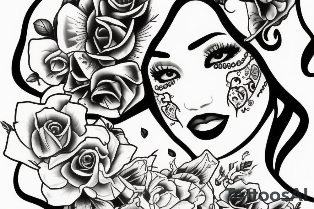 Half face of Chicano Mexican girl tattoo idea
