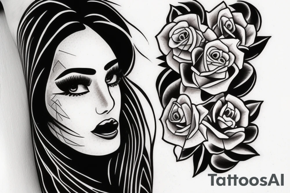 Half face of Chicano Mexican girl tattoo idea