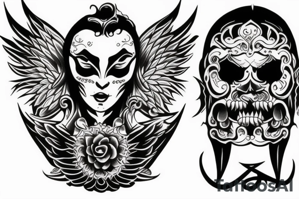 Devil and angel balance karma tattoo idea