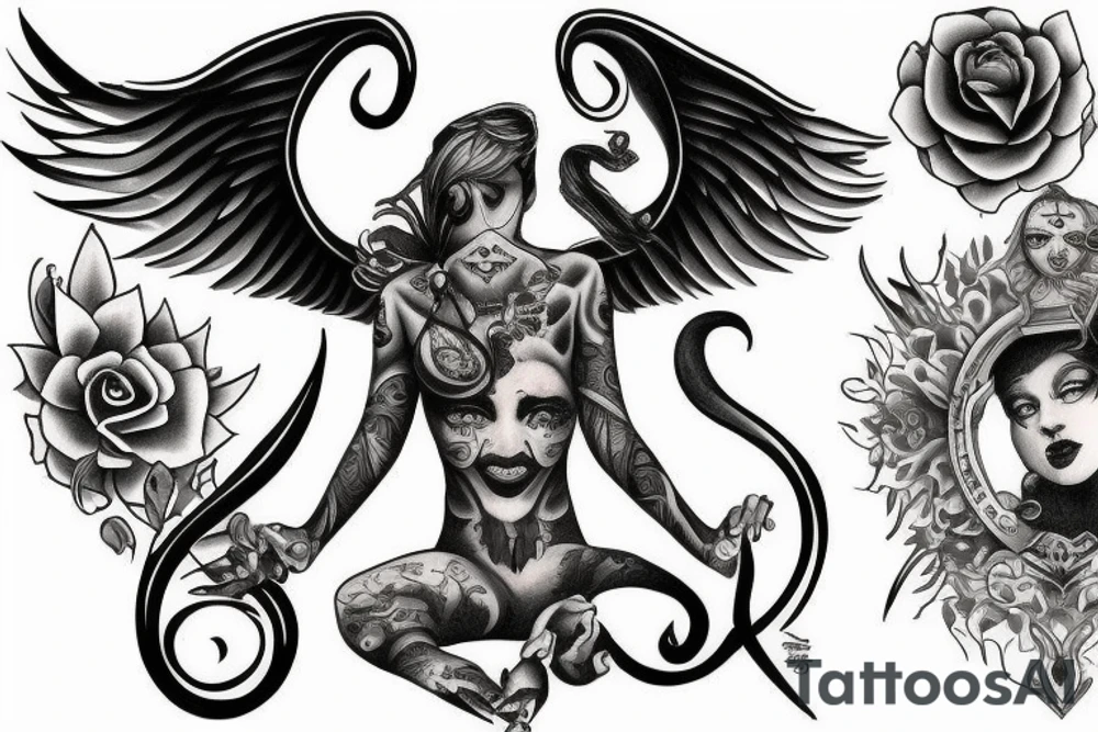 Devil and angel balance karma tattoo idea