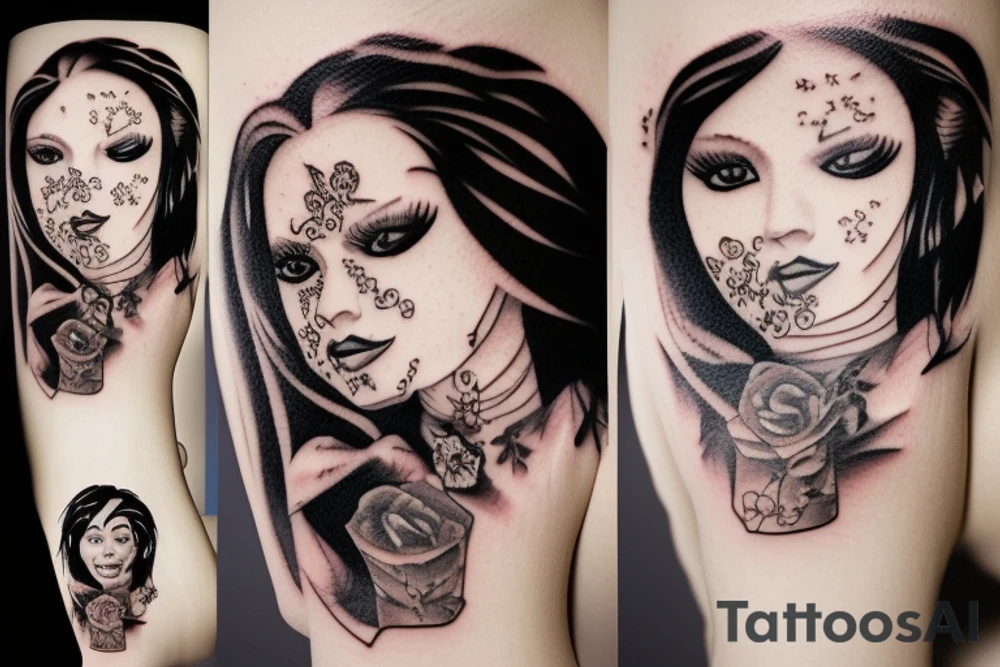 good and bad statu of Chicano girl 3d tattoo idea