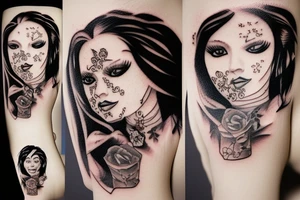 good and bad statu of Chicano girl 3d tattoo idea