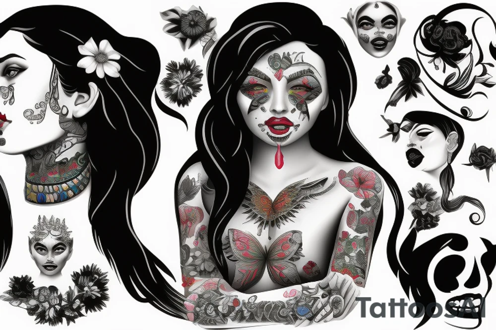 good and bad statu of Chicano girl 3d tattoo idea