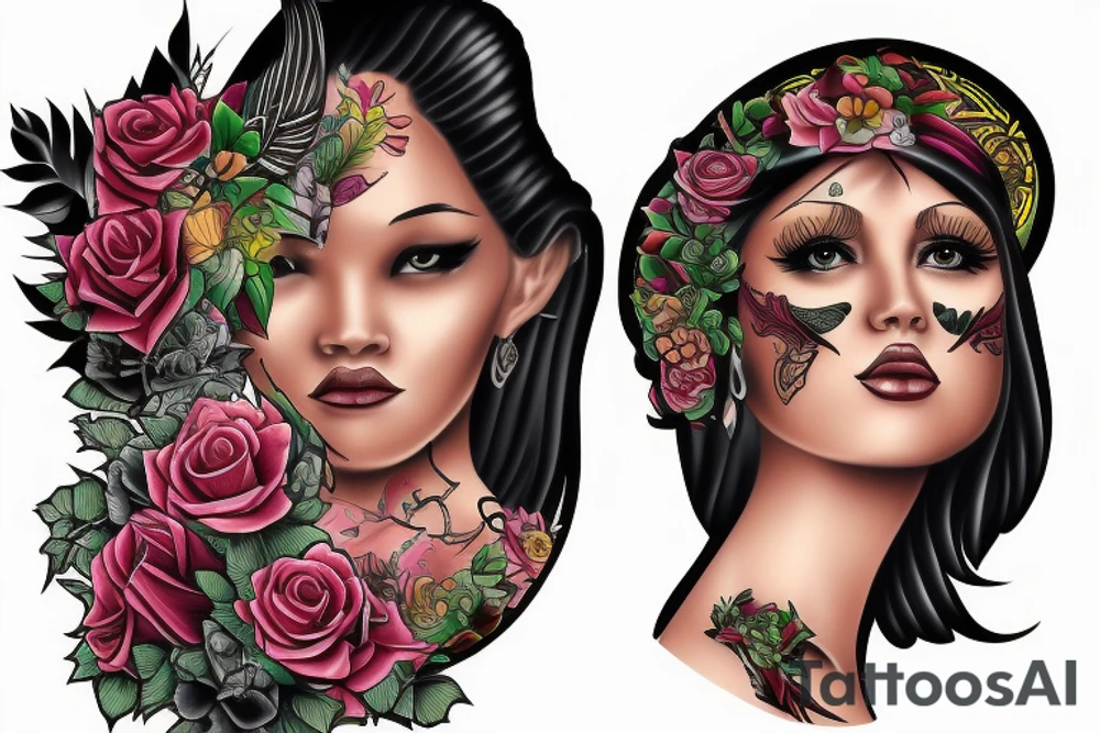 good and bad statu of Chicano girl 3d tattoo idea