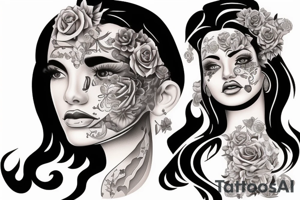 good and bad statu of Chicano girl 3d tattoo idea