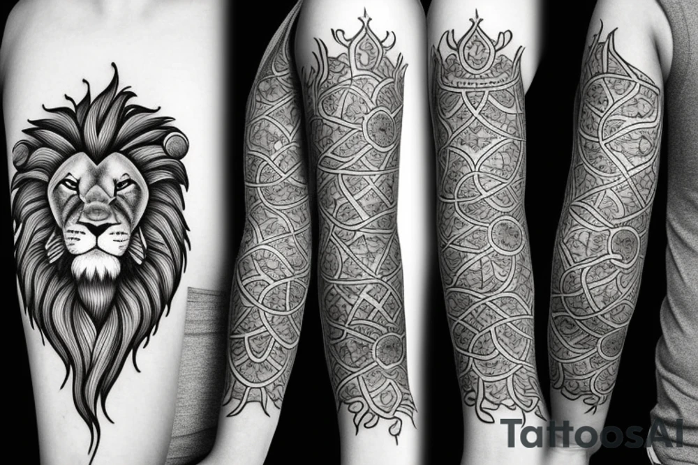 Combination of the farvahar and lion and sun Persian symbols tattoo idea