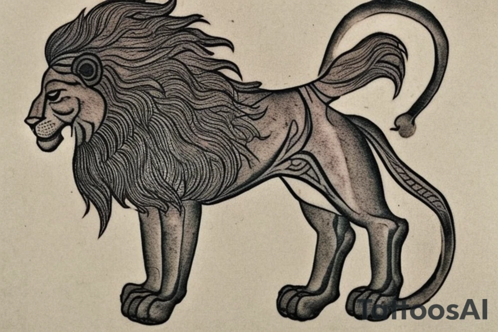The Sun and the Lion Tattoo from the ancient Persian symbols
Here is the background info needed:
The Sun and the Lion is an ancient Persian symbol comprised of two images: a lion wielding a sword (or as it is known in Persian: a shamshir) with a sun in the background.  This is one of the main emblems of Persia and was formerly an important element of the national flag up until the Iranian Revolution in 1979. The sun symbolizes the ruler of heaven, while the lion symbolizes the lineage of kings as well as royalty and divinity. It is a famous motif that has been used throughout history since the ancient times. tattoo idea