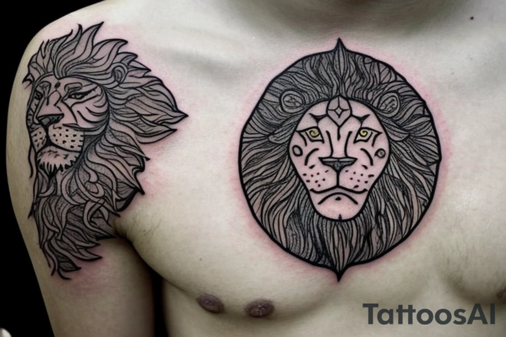 The Sun and the Lion with sword Tattoo from the ancient Persian symbols
Here is the background info needed:
The Sun and the Lion is an ancient Persian symbol comprised of two images: a lion wielding a sword (or as it is known in Persian: a shamshir) with a sun in the background.  This is one of the main emblems of Persia and was formerly an important element of the national flag up until the Iranian Revolution in 1979. The sun symbolizes the ruler of heaven, while the lion symbolizes the lineage of kings as well as royalty and divinity. It is a famous motif that has been used throughout history since the ancient times. tattoo idea