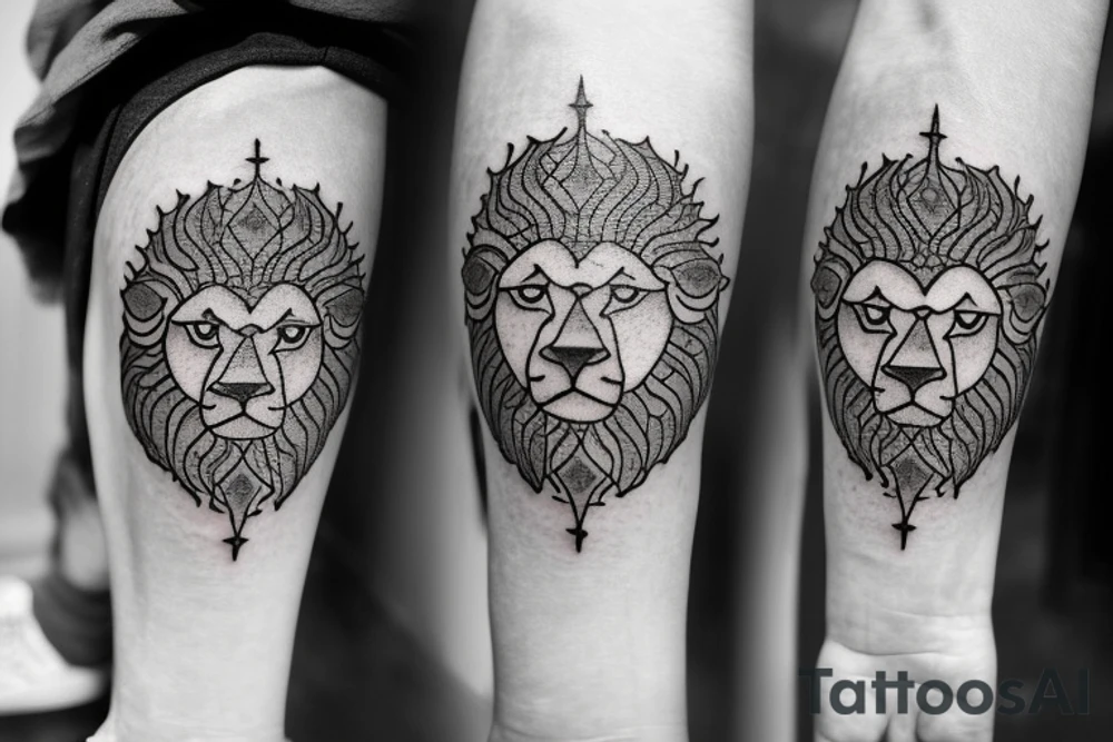The Sun and the Lion with sword Tattoo from the ancient Persian symbols
Here is the background info needed:
The Sun and the Lion is an ancient Persian symbol comprised of two images: a lion wielding a sword (or as it is known in Persian: a shamshir) with a sun in the background.  This is one of the main emblems of Persia and was formerly an important element of the national flag up until the Iranian Revolution in 1979. The sun symbolizes the ruler of heaven, while the lion symbolizes the lineage of kings as well as royalty and divinity. It is a famous motif that has been used throughout history since the ancient times. tattoo idea