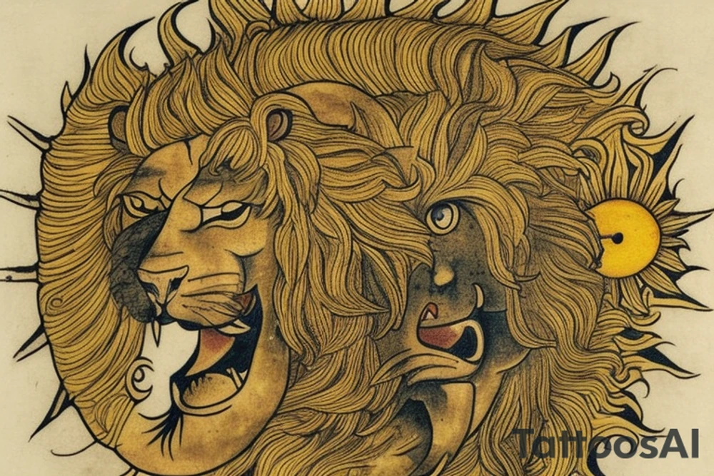 The Sun and the Lion with sword Tattoo from the ancient Persian symbols
Here is the background info needed:
The Sun and the Lion is an ancient Persian symbol comprised of two images: a lion wielding a sword (or as it is known in Persian: a shamshir) with a sun in the background.  This is one of the main emblems of Persia and was formerly an important element of the national flag up until the Iranian Revolution in 1979. The sun symbolizes the ruler of heaven, while the lion symbolizes the lineage of kings as well as royalty and divinity. It is a famous motif that has been used throughout history since the ancient times. tattoo idea
