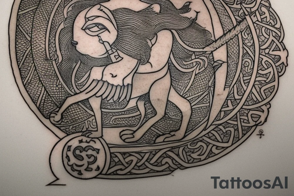 The Sun and the Lion with sword Tattoo from the ancient Persian symbols
Here is the background info needed:
The Sun and the Lion is an ancient Persian symbol comprised of two images: a lion wielding a sword (or as it is known in Persian: a shamshir) with a sun in the background.  This is one of the main emblems of Persia and was formerly an important element of the national flag up until the Iranian Revolution in 1979. The sun symbolizes the ruler of heaven, while the lion symbolizes the lineage of kings as well as royalty and divinity. It is a famous motif that has been used throughout history since the ancient times. tattoo idea