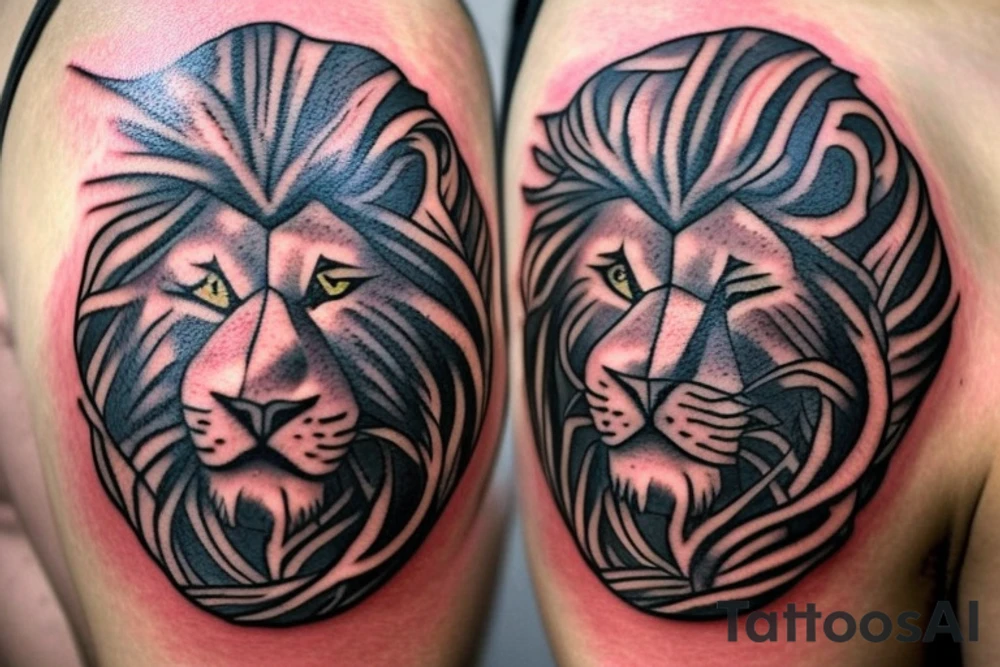 The Sun and the Lion with sword Tattoo from the ancient Persian symbols
Here is the background info needed:
The Sun and the Lion is an ancient Persian symbol comprised of two images: a lion wielding a sword (or as it is known in Persian: a shamshir) with a sun in the background.  This is one of the main emblems of Persia and was formerly an important element of the national flag up until the Iranian Revolution in 1979. The sun symbolizes the ruler of heaven, while the lion symbolizes the lineage of kings as well as royalty and divinity. It is a famous motif that has been used throughout history since the ancient times. tattoo idea