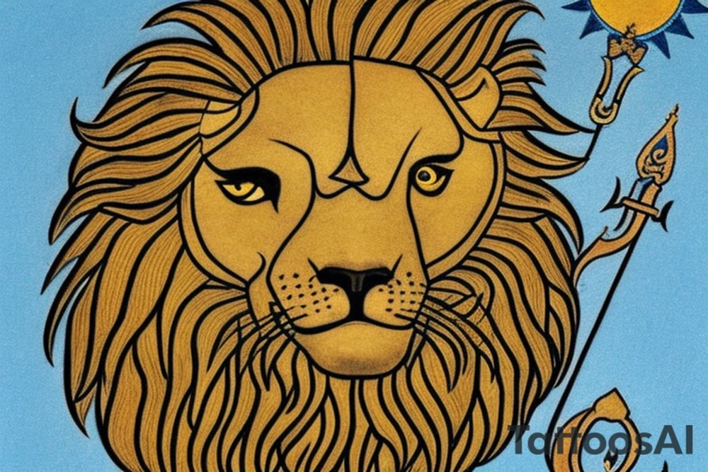 The Sun and the Lion with sword Tattoo from the ancient Persian symbols
Here is the background info needed:
The Sun and the Lion is an ancient Persian symbol comprised of two images: a lion wielding a sword (or as it is known in Persian: a shamshir) with a sun in the background.  This is one of the main emblems of Persia and was formerly an important element of the national flag up until the Iranian Revolution in 1979. The sun symbolizes the ruler of heaven, while the lion symbolizes the lineage of kings as well as royalty and divinity. It is a famous motif that has been used throughout history since the ancient times. tattoo idea
