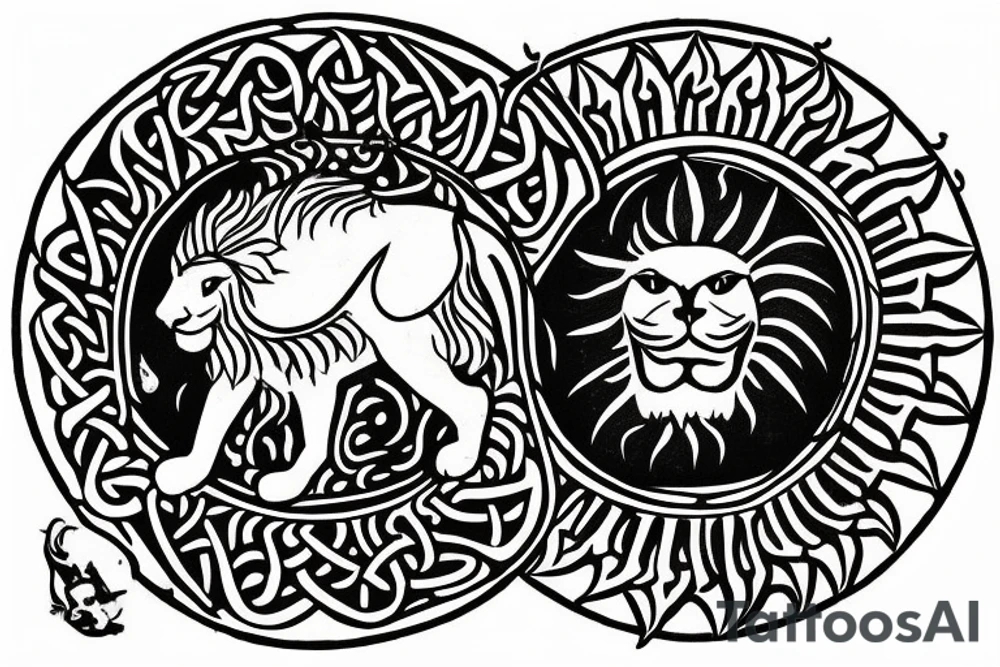The Sun and the Lion with sword Tattoo from the ancient Persian symbols
Here is the background info needed:
The Sun and the Lion is an ancient Persian symbol comprised of two images: a lion wielding a sword (or as it is known in Persian: a shamshir) with a sun in the background.  This is one of the main emblems of Persia and was formerly an important element of the national flag up until the Iranian Revolution in 1979. The sun symbolizes the ruler of heaven, while the lion symbolizes the lineage of kings as well as royalty and divinity. It is a famous motif that has been used throughout history since the ancient times. tattoo idea