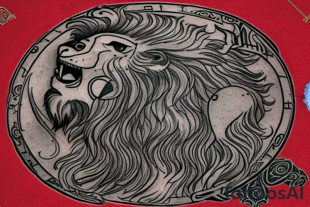 The Sun and the Lion with sword Tattoo from the ancient Persian symbols
Here is the background info needed:
The Sun and the Lion is an ancient Persian symbol comprised of two images: a lion wielding a sword (or as it is known in Persian: a shamshir) with a sun in the background.  This is one of the main emblems of Persia and was formerly an important element of the national flag up until the Iranian Revolution in 1979. The sun symbolizes the ruler of heaven, while the lion symbolizes the lineage of kings as well as royalty and divinity. It is a famous motif that has been used throughout history since the ancient times. tattoo idea