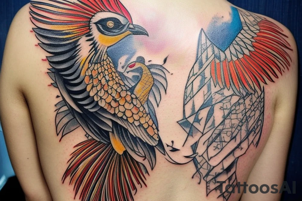 Huma: The Bird of Paradise

Background of the tattoo: 
Huma is a legendary mythical bird from the Iranian legends and fables which became a common motif in Diwan and Sufi poetry. There are many legends of the bird, but what is common to all is that the Huma never rests on the ground but circles high above the Earth its entire life. It is completely invisible and impossible to spot by human eyes. The bird looks for opportunities to bestow valuable gifts to those on Earth and in some legends, it’s said to have no legs which is why it never alights on the ground. The body of the Huma has the physical features of both female and male.

Huma is often referred to as a ‘bird of paradise’ in Ottoman poetry and symbolizes unreachable height. In the Persian language, ‘huma’ stands for ‘the fabulous bird’ and in Arabic, ‘hu’ means spirit and ‘mah’ means water. In ancient times, it was believed that if this legendary bird sat on someone’s head, it was a sign that the person would become a king.

Sometimes, the Huma is depicted like the Phoenix bird and is said to consume itself in fire after hundreds of years, rising from its own ashes. According to the Sufi tradition, catching the bird is completely impossible and beyond one’s wildest dreams but catching a glimpse or shadow of the Huma is said to bring you happiness for the rest of your life. While it is believed that Huma can’t be caught alive, anyone who actually kills the bird is doomed to die within 40 days. tattoo idea