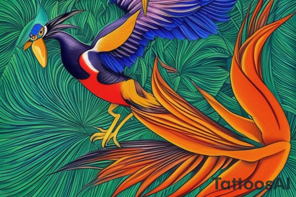 Huma: The Bird of Paradise

Background of the tattoo: 
Huma is a legendary mythical bird from the Iranian legends and fables which became a common motif in Diwan and Sufi poetry. There are many legends of the bird, but what is common to all is that the Huma never rests on the ground but circles high above the Earth its entire life. It is completely invisible and impossible to spot by human eyes. The bird looks for opportunities to bestow valuable gifts to those on Earth and in some legends, it’s said to have no legs which is why it never alights on the ground. The body of the Huma has the physical features of both female and male.

Huma is often referred to as a ‘bird of paradise’ in Ottoman poetry and symbolizes unreachable height. In the Persian language, ‘huma’ stands for ‘the fabulous bird’ and in Arabic, ‘hu’ means spirit and ‘mah’ means water. In ancient times, it was believed that if this legendary bird sat on someone’s head, it was a sign that the person would become a king.

Sometimes, the Huma is depicted like the Phoenix bird and is said to consume itself in fire after hundreds of years, rising from its own ashes. According to the Sufi tradition, catching the bird is completely impossible and beyond one’s wildest dreams but catching a glimpse or shadow of the Huma is said to bring you happiness for the rest of your life. While it is believed that Huma can’t be caught alive, anyone who actually kills the bird is doomed to die within 40 days. tattoo idea