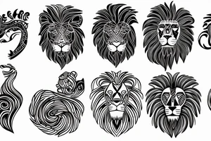 Abstract lion with the sun in the background tattoo idea