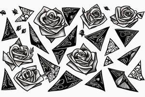 Robin landing on a triangle with roses wrapped around the triangle tattoo idea