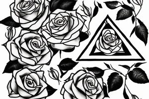Robin landing on a triangle with roses wrapped around the triangle tattoo idea