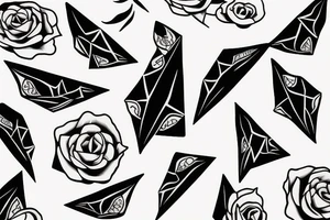 Robin landing on a triangle with roses wrapped around the triangle tattoo idea