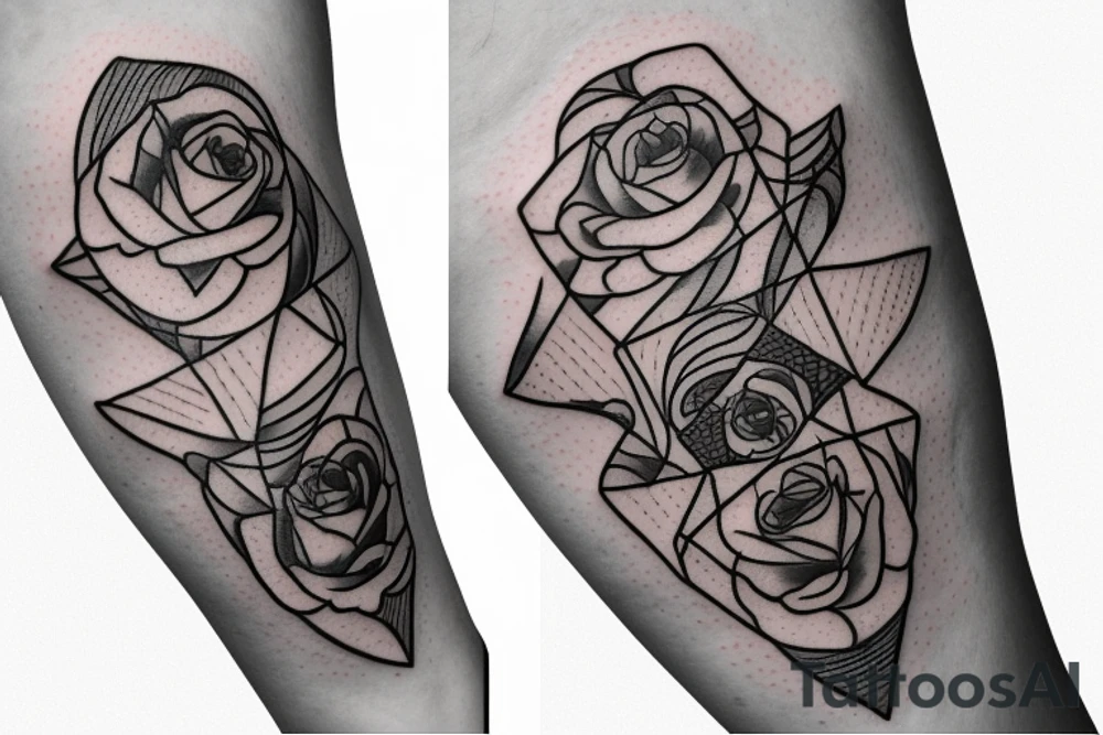 Robin landing on a triangle with roses wrapped around the triangle tattoo idea