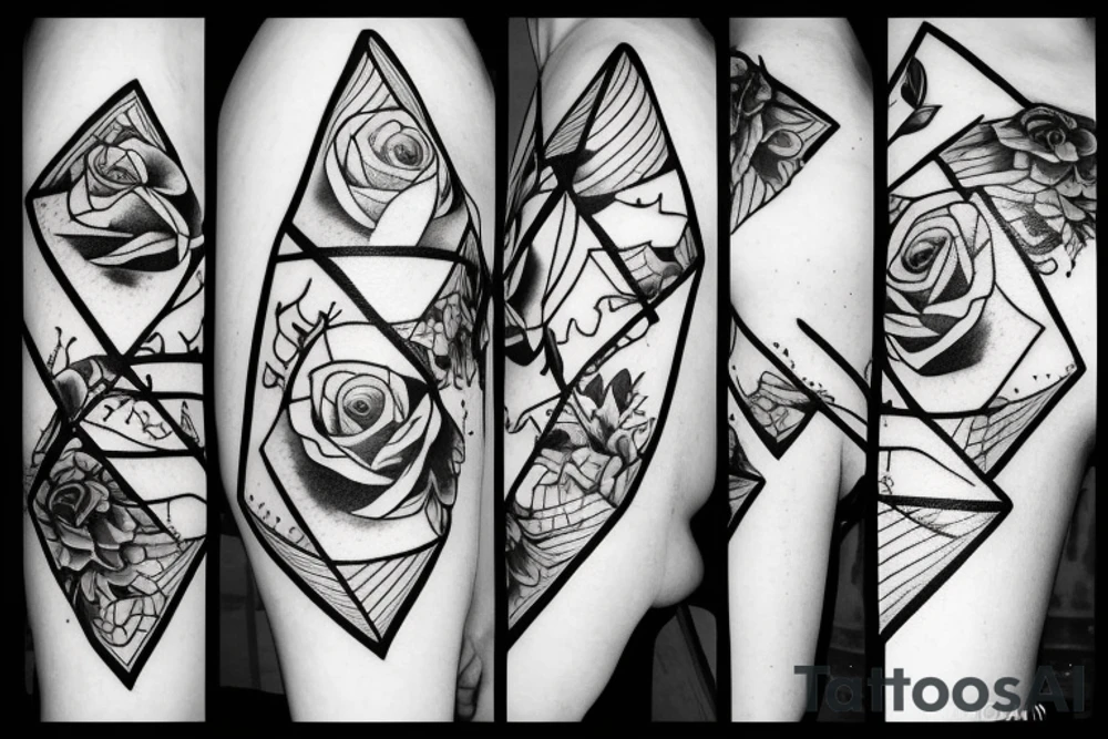 Robin landing on a triangle with roses wrapped around the triangle tattoo idea