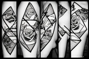 Robin landing on a triangle with roses wrapped around the triangle tattoo idea