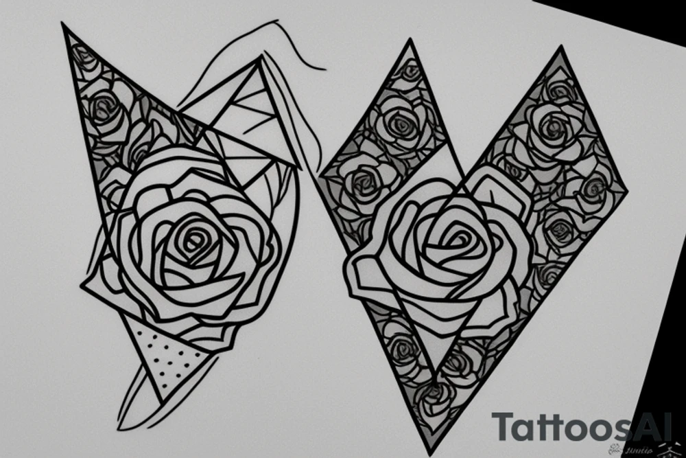 Robin landing on a triangle with roses wrapped around the triangle tattoo idea
