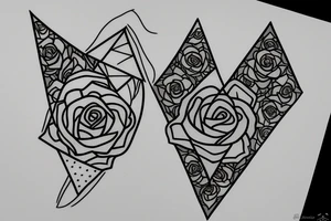 Robin landing on a triangle with roses wrapped around the triangle tattoo idea