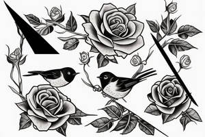 Robin landing on a triangle with roses tattoo idea