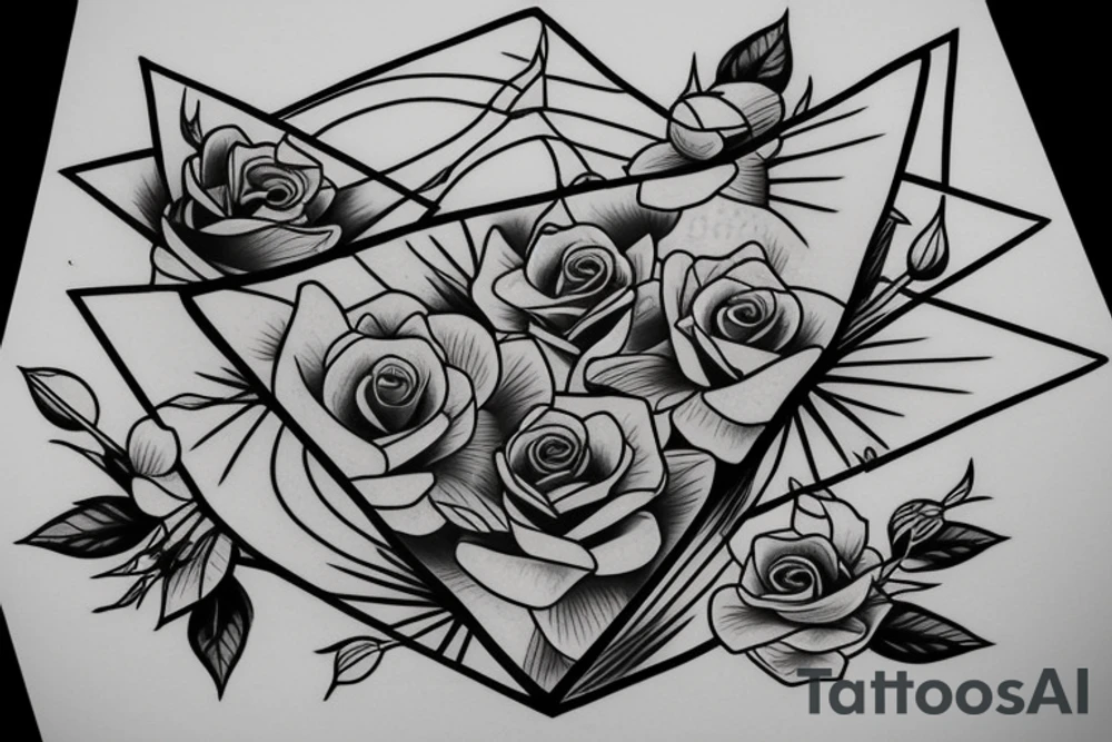 Robin landing on a triangle with roses tattoo idea