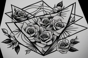 Robin landing on a triangle with roses tattoo idea