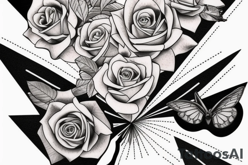 Robin landing on a triangle with roses tattoo idea