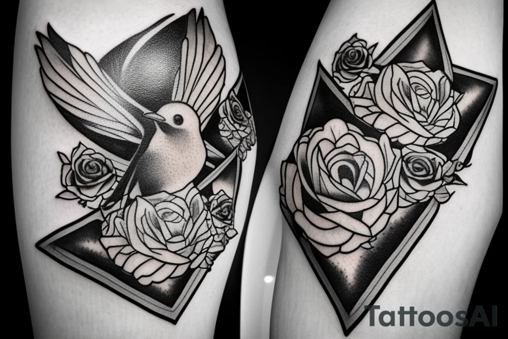 Robin landing on a triangle with roses tattoo idea Robin landing on a triangle with roses tattoo idea