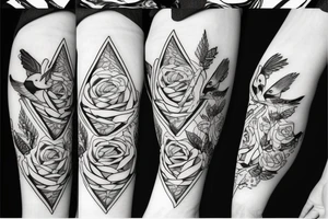 Robin landing on a triangle with roses tattoo idea